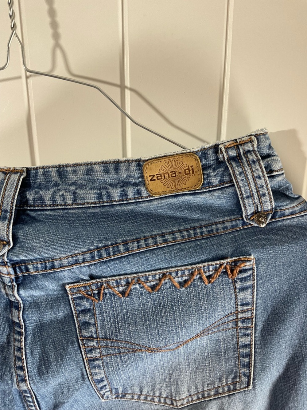 Zana Di Light Blue Flare Jeans with Zigzag Stitch Panels - Picture 13 of 13